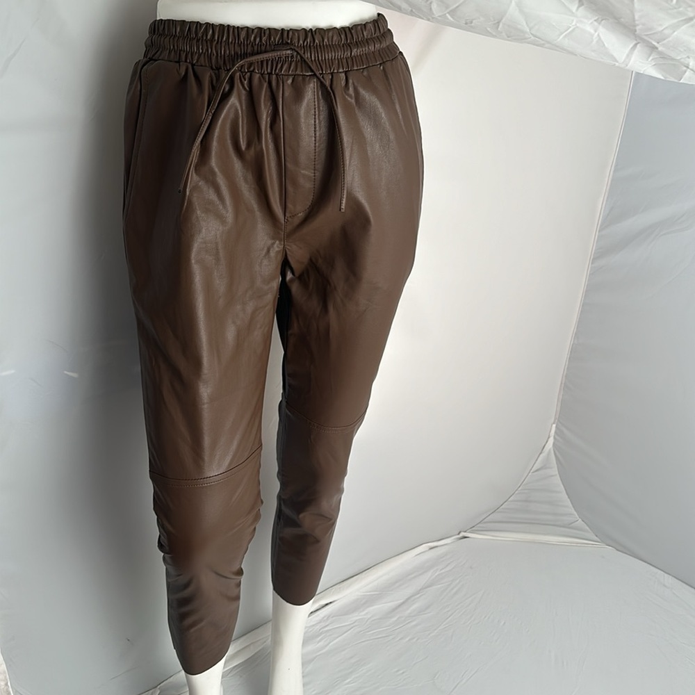 Deluc Fleetwood brown vegan leather drawstring jogger style pants